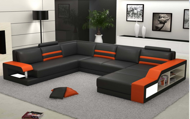 Leather sofa, sofa couch, upholstered corner sofa, big set, living landscape sofas with USB