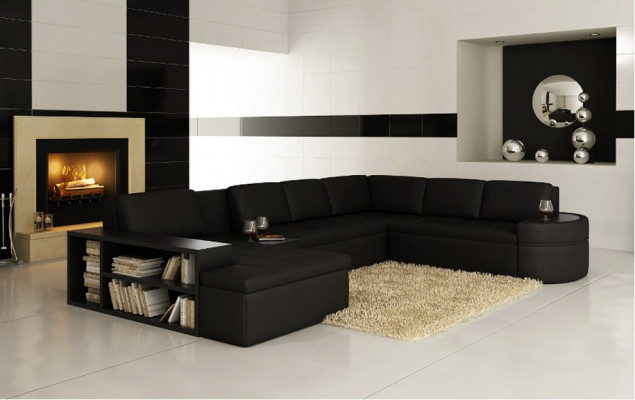 Modern corner sofa + USB couch upholstered leather design sofa suite living area new