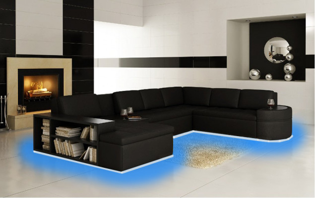 Modern corner sofa + USB couch upholstered leather design sofa suite living area new