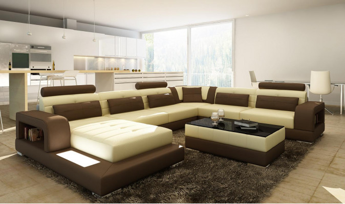 XXL large living area sofa with USB upholstery leather sofa suite couches with light