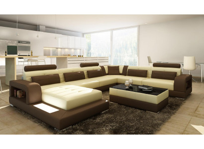 XXL large living area sofa with USB upholstery leather sofa suite couches with light