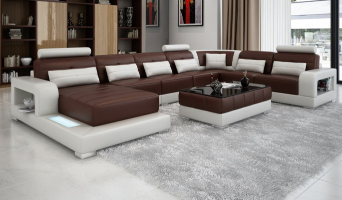 XXL large living area sofa with USB upholstery leather sofa suite couches with light