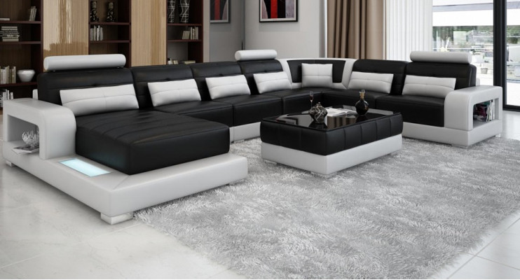 XXL large living area sofa with USB upholstery leather sofa suite couches with light