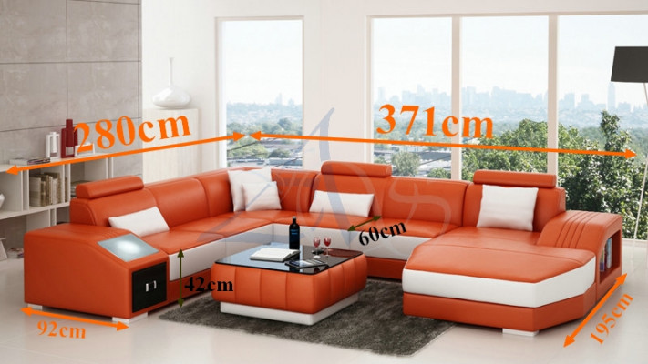 Living landscape corner sofa with USB leather sofa couch padding seat corner unit!