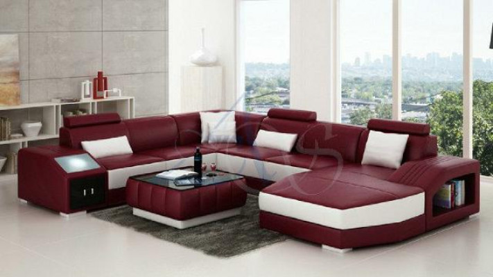 Living landscape corner sofa with USB leather sofa couch padding seat corner unit!