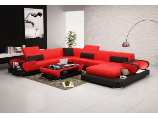 Sofa Corner Couch Functional Sofa + USB U Shape Faux Leather Beige Sleep Function