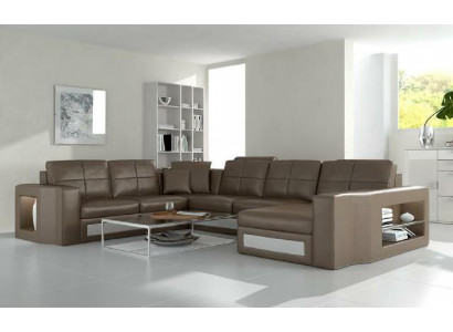 Designer leather sectional sofa corner sofa corner couch upholstered sofa corner with USB + LED
