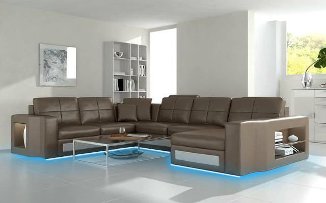 Designer leather sectional sofa corner sofa corner couch upholstered sofa corner with USB + LED