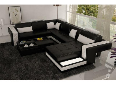 Design leather sofa corner sofa corner couch upholstered sofa corner USB + LED living landscape