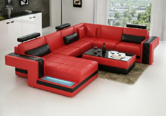 Design leather sofa corner sofa corner couch upholstered sofa corner USB + LED living landscape