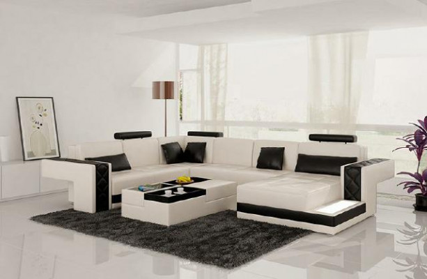 Design leather sofa corner sofa corner couch upholstered sofa corner USB + LED living landscape