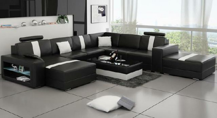 Corner sofa upholstery +USB designer sofa couch modern U-shaped leather sectional sofa