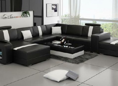 Corner sofa upholstery +USB designer sofa couch modern U-shaped leather sectional sofa