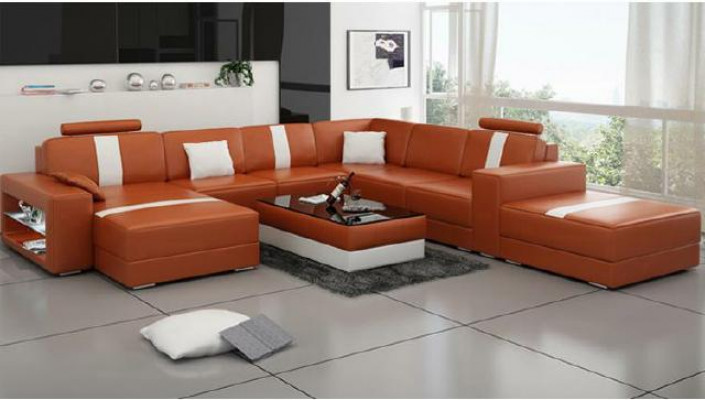 Corner sofa upholstery +USB designer sofa couch modern U-shaped leather sectional sofa