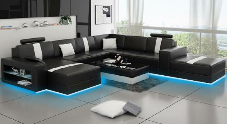 Corner sofa upholstery +USB designer sofa couch modern U-shaped leather sectional sofa