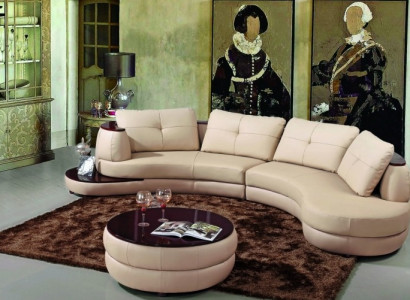 Modern round sectional sofa corner upholstery sofa seating set leather couch + USB