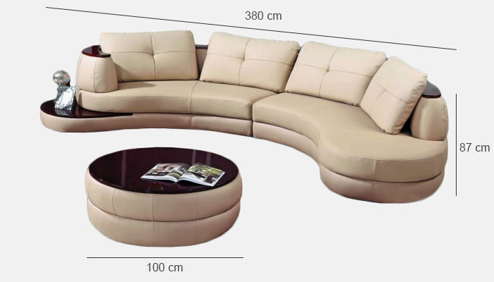 Modern round sectional sofa corner upholstery sofa seating set leather couch + USB
