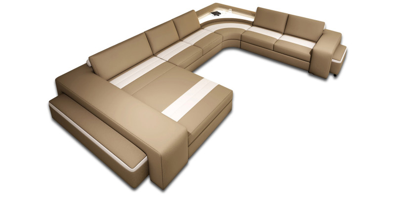 Living landscape corner sofa with LED & USB sofa upholstery couch set U shape leather