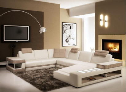 Sectional sofa with LED & USB living area sofa upholstery couch set U shape leather