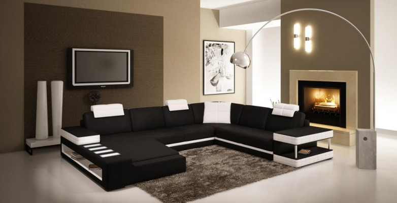 Sectional sofa with LED & USB living area sofa upholstery couch set U shape leather