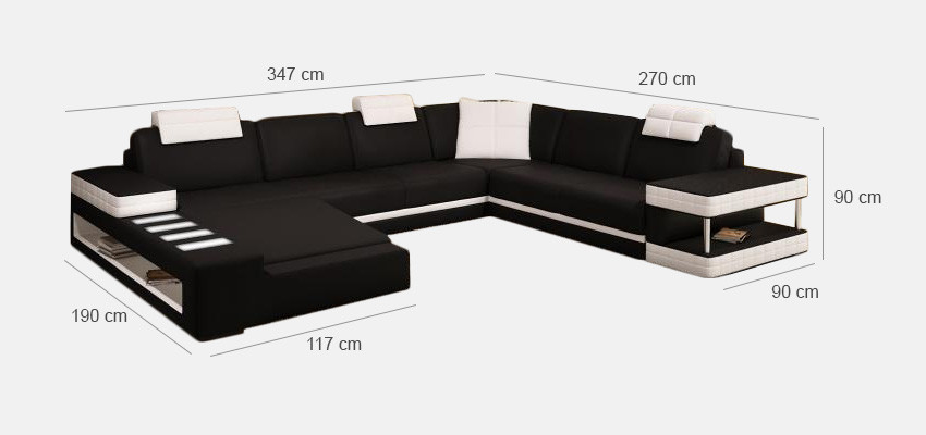 Sectional sofa with LED & USB living area sofa upholstery couch set U shape leather
