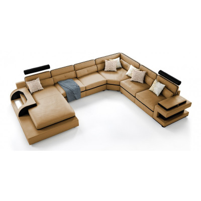 Discover our large U-shaped sofa with innovative USB click automation.