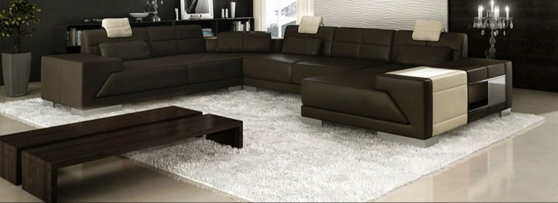 Living room U-shaped corner sofa with USB design sofa couch upholstery set corner brown