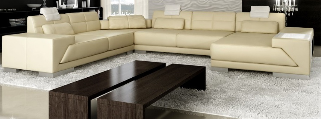 Living room U-shaped corner sofa with USB design sofa couch upholstery set corner brown