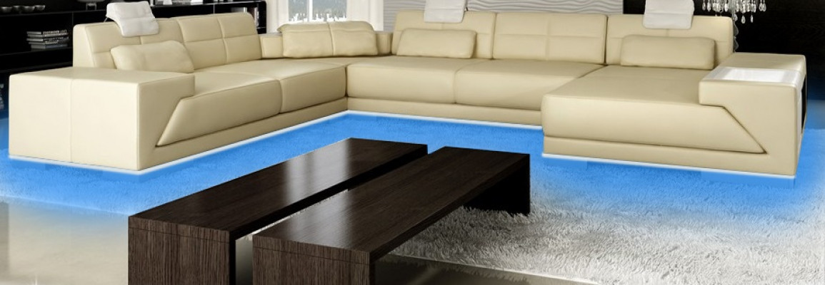 Living room U-shaped corner sofa with USB design sofa couch upholstery set corner brown