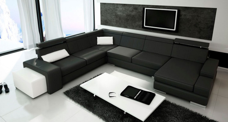 U-shaped sofa with USB couch upholstery living area leather corner set XXL new