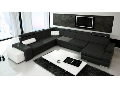 U-shaped sofa with USB couch upholstery living area leather corner set XXL new