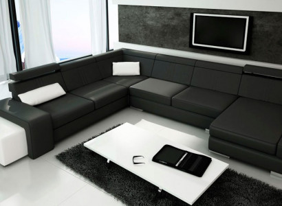 U-shaped sofa with USB couch upholstery living area leather corner set XXL new