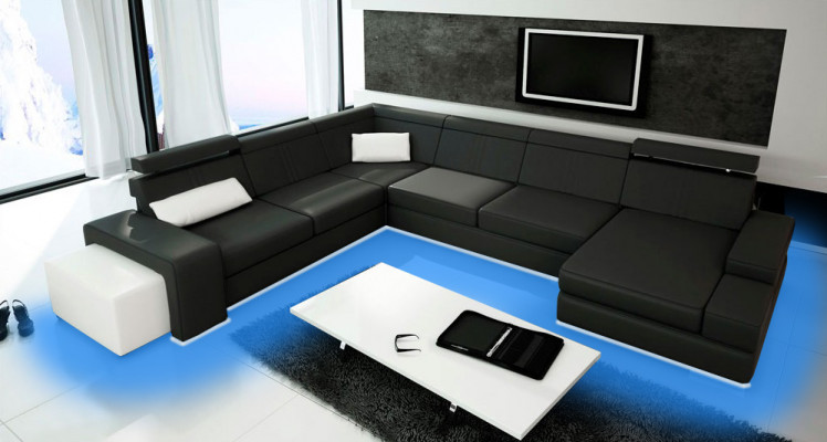 U-shaped sofa with USB couch upholstery living area leather corner set XXL new