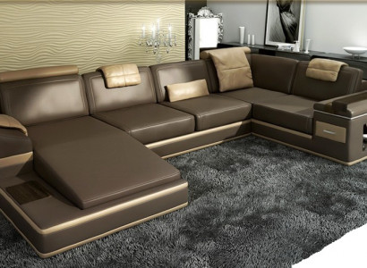 Sectional sofa USB + LED living landscape U shape upholstered couch leather sofa fabric leather