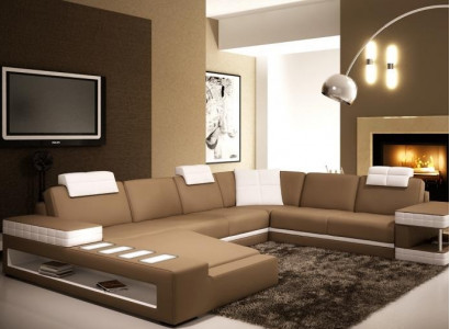 XXL living landscape, U-shaped leather sofa, upholstered corner sofa, sofa, couch, leather, textile, USB