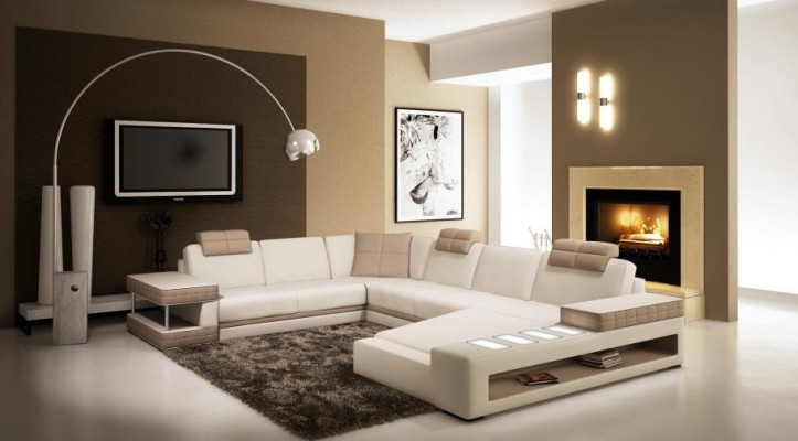 XXL living landscape, U-shaped leather sofa, upholstered corner sofa, sofa, couch, leather, textile, USB