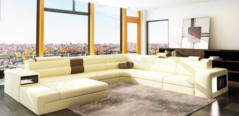 Designer corner sofa couch upholstered corner seating suite living landscape leather USB+LED