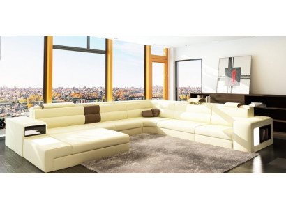 Designer corner sofa couch upholstered corner seating suite living landscape leather USB+LED