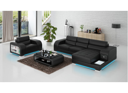 Leather sofa with USB couch living landscape corner sofa + armchair set design sofa new