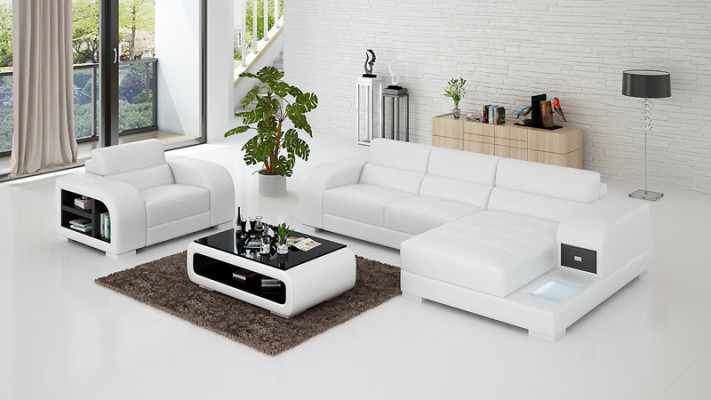 Leather sofa with USB couch living landscape corner sofa + armchair set design sofa new
