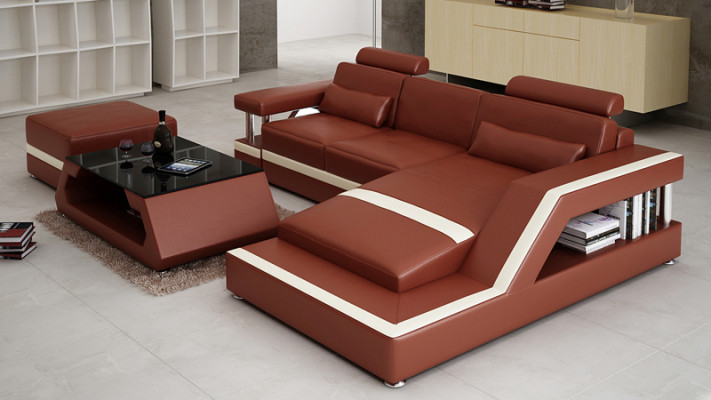 Leather sofa with USB, living landscape corner sofa, corner suite, design modern sofa L6002E