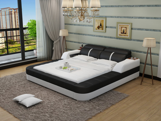 Luxury leather bed USB design upholstered double modern marriage 140/160/180 LB8823
