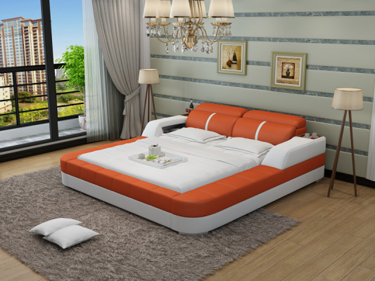Luxury leather bed USB design upholstered double modern marriage 140/160/180 LB8823