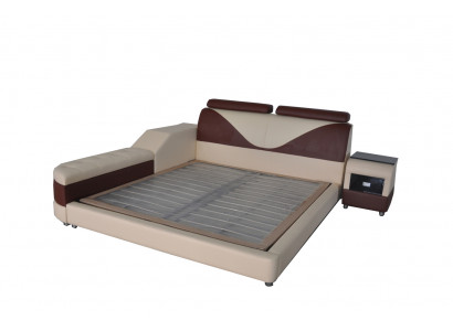 Luxury leather design upholstered beds with USB, modern illuminated designer double bed