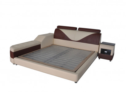 Luxury leather design upholstered beds with USB, modern illuminated designer double bed