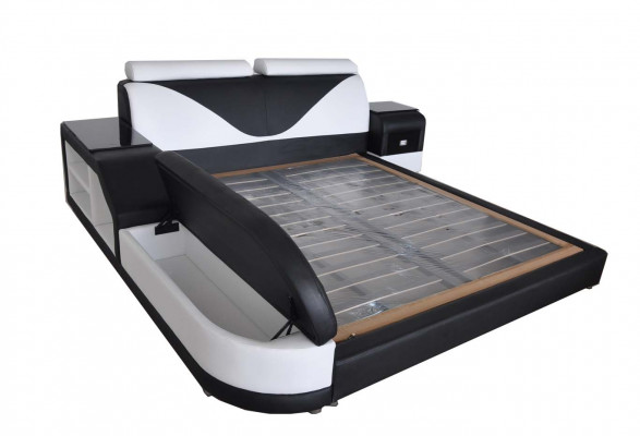 Luxury leather design upholstered beds with USB, modern illuminated designer double bed
