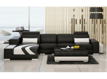 Sofa Couch Living Landscape XXL Couch Leather Sofa with Ottoman Sofa Set V015