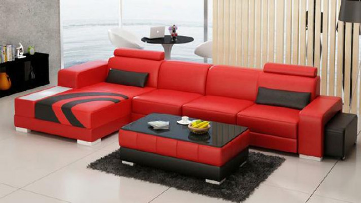 Sofa Couch Living Landscape XXL Couch Leather Sofa with Ottoman Sofa Set V015