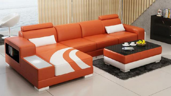 Sofa Couch Living Landscape XXL Couch Leather Sofa with Ottoman Sofa Set V015