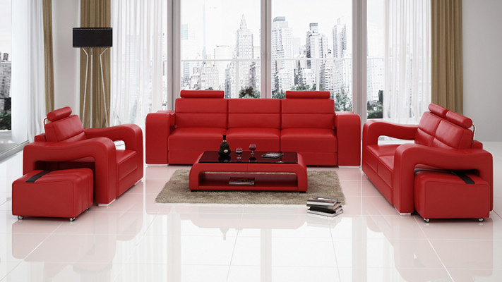 Living Leather Landscape Sofa + USB Set Corner Sofas Seating Sets New Upholstery